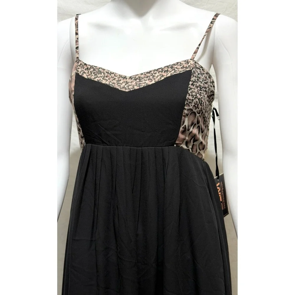 Tilly's Lira Medium Black With Leopard Print Hi Low Spaghetti Strap Sundress